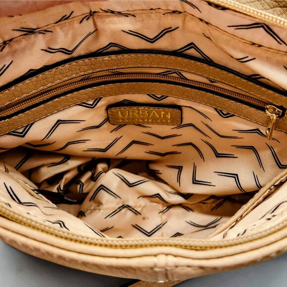 Urban Expressions Tan Faux-Leather Gold-Accents Zippered Shoulder/Handle Bag - Picture 4 of 7